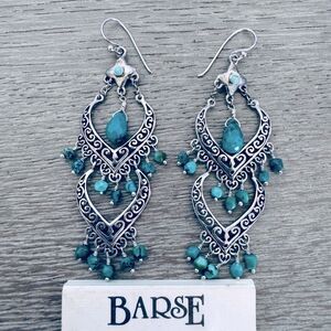 Barse 925 Silver Turquoise Beaded Tiered Chandelier Statement Earrings